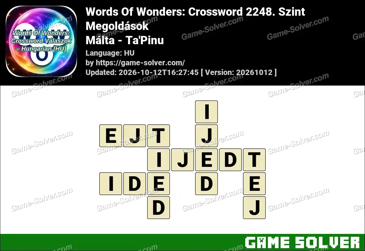 Words Of Wonders: Crossword 2248. Szint Megoldások – Málta – Ta’Pinu